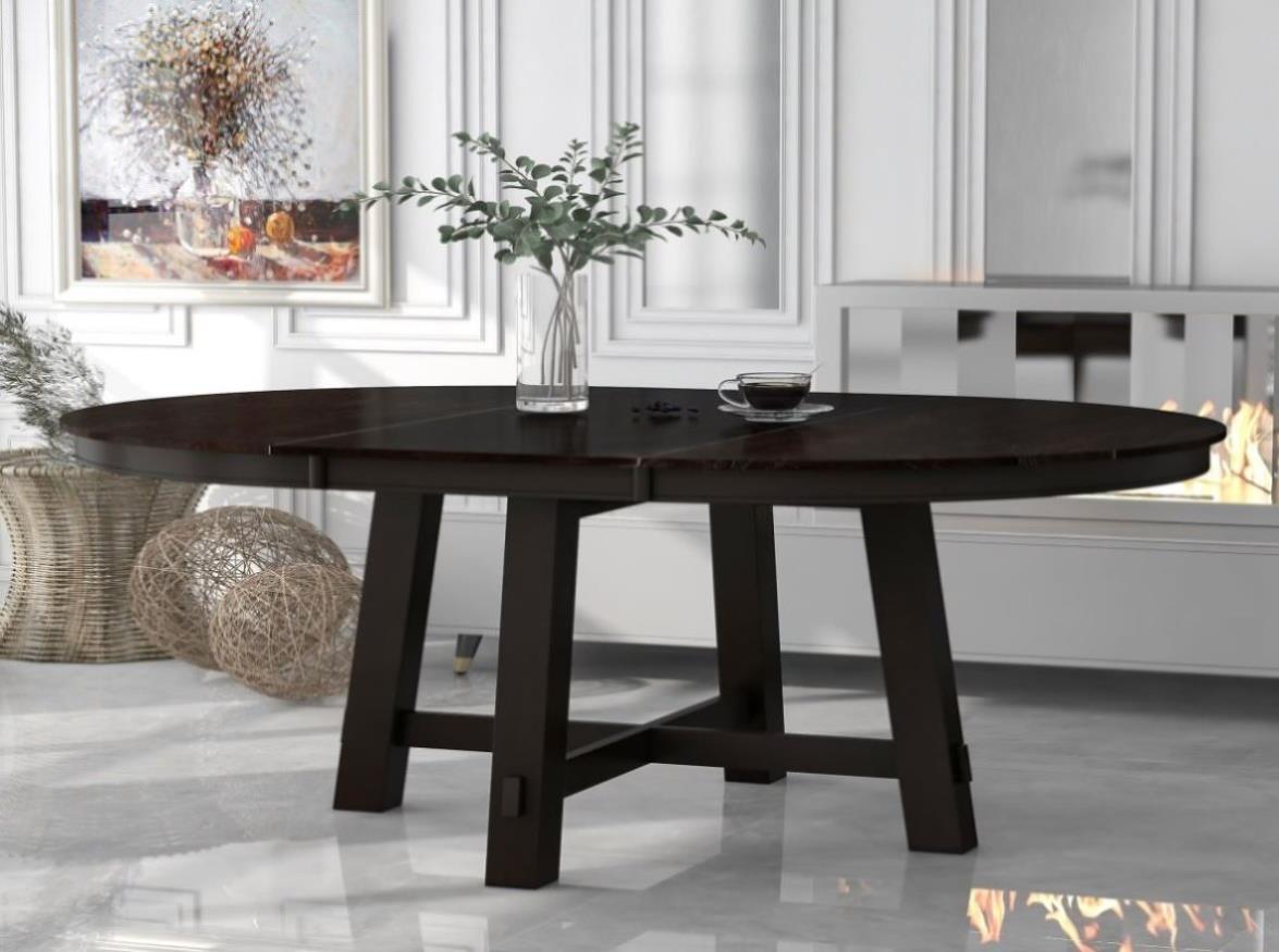 TREXM Farmhouse Round Extendable Dining Table with 16" Leaf Wood Kitch ...