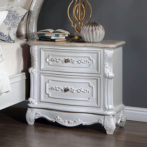 ZUN Pearl White Traditional 1pc Nightstand Only Solid wood 2-Drawers Round Knobs Bedside Table Genuine B011140212