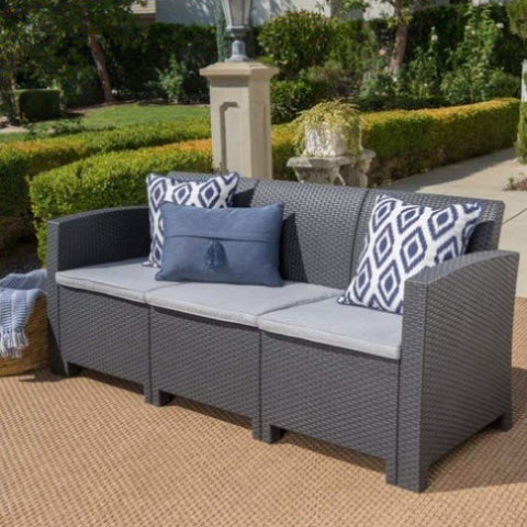 ZUN 67.7" Outdoor 3-Seater Faux Wicker Rattan Style Sofa with Water Resistant Cushions, Charcoal / Light 61312.00