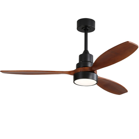 ZUN 52 Inch Wooden Ceiling Fan With 3 Solid Wood Blades Remote Control Reversible DC Motor With Led W882P147232