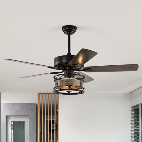 ZUN 52 Inch Farmhouse 3 Lights Ceiling Fan with 5 Wood Blades, Two-color fan blade, AC Motor, Remote W1592P176038