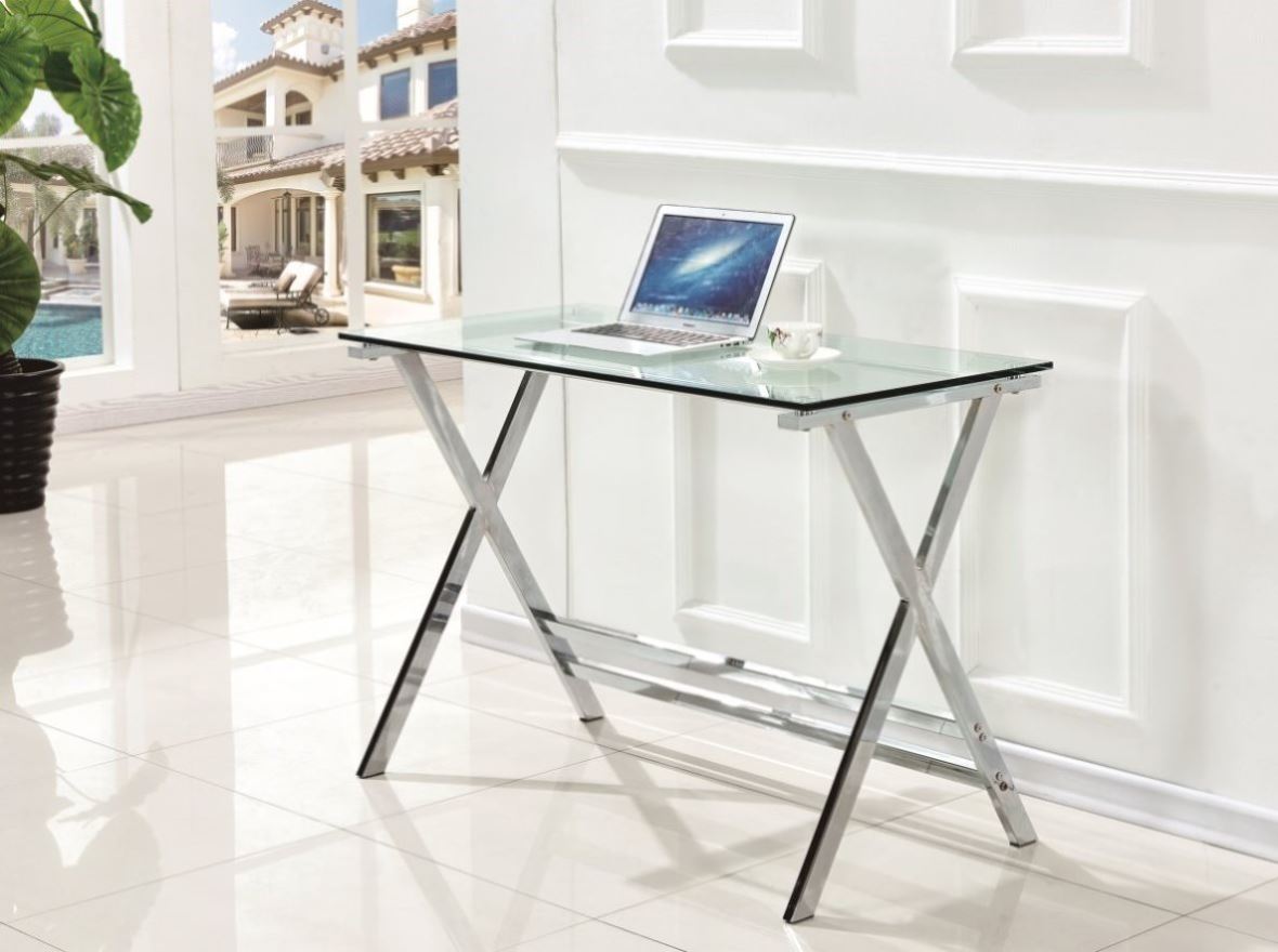 Glass Computer Desk, Transparent Tempered Glass Laptop Table with Roun ...