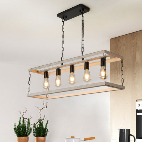 ZUN Filep 5 - Light Farmhouse Kitchen Island Pendant Light[No Bulb][Unable to ship on weekends, please 98235129
