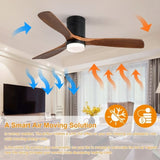 ZUN 52 Inch Indoor Ceiling Fan With Lights 3 Solid Wood Fan Blade Noiseless Reversible Motor Remote KBS-52144