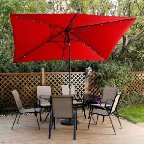 ZUN Support Dropshipping Led Red Garden Outdoor Adjustable Title 10 Ft Patio Umbrella With Solar Lights W1828P147966
