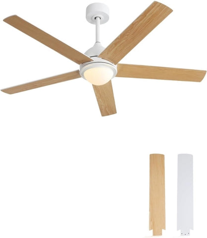 ZUN 52 Inch Modern Ceiling Fan With 3 Speed Wind 5 Plywood Blades Remote Control AC Motor With Light W934P152314