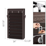 ZUN 10 Tiers Shoe Rack with Dustproof Cover Closet Shoe Storage Cabinet Organizer Dark Brown 21202749