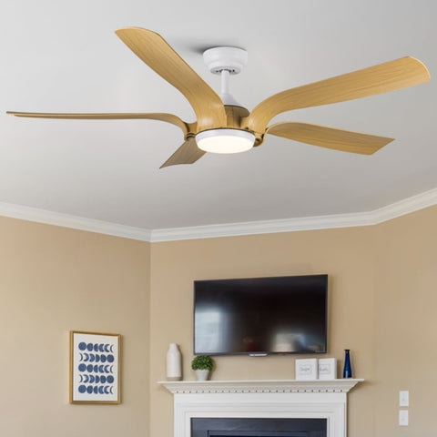 ZUN Smart 56" Integrated LED Ceiling Fan with Antique Wood in Floral Shape W1367121895