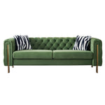 ZUN Chesterfield Modern Tufted Velvet Living Room Sofa, 84.25''W Couch,Mint Green W57949311