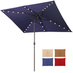 ZUN Adjustable Tilt Led Lights Blue Rectangular Patio Large Umbrella For Beach Outside Outdoor W1828P147962