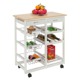 ZUN Moveable Kitchen Cart with Two Drawers & Two Wine Racks & Three Baskets White 67160366