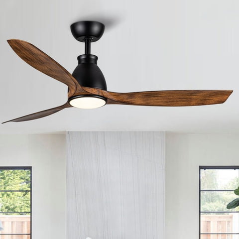 ZUN 52 In. Wood Grain Blades Intergrated LED Ceiling Fan with Remote Control W136756005