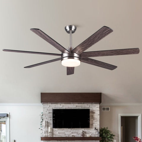 ZUN 62 in. Integrated LED Brushed Nickel Plywood Smart Ceiling Fan with Remote Control W1367139021