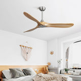 ZUN 60 Inch Outdoor Ceiling Fan Without Light 3 Solid Wood Blade with DC Motor Remote Control W934P156670