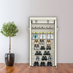 ZUN 10 Tiers Shoe Rack with Dustproof Cover Closet Shoe Storage Cabinet Organizer Beige 94352384