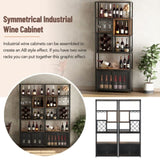 ZUN 82.7" Industrial Tall Black Bar Wine Rack Cabinet with Glass Holder Wood Home Bar Cabinet WF325110AAB