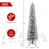 Artificial 6ft Flocked pencil Christmas Tree with 358 PVC Branch Tips, 150L Warm white led, Foldable 55494468