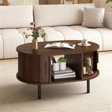 35.5 inch vintage coffee table with sliding slot door 59450856