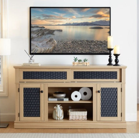 ZUN Embossed Pattern TV Stand, TV and Media Console with Open and Closed Storage Space and sliding door W1758P231685