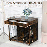 ZUN 38.4" Wooden Dog Crate Furniture Decorative Pet Cage Dog Kennel with 2 Drawers 64104037