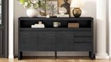 U_Style 60" 3-Door Sideboard with 3 Drawers - Modern Solid Ash Veneer MDF Sideboard, Semi-Open Shelf N711P289141B
