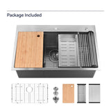 Kitchen Sink 33" x 22" Multifunctional Undermount Workstation Kitchen Sink S304 Stainless Steel T3177P286033