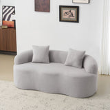 Grey Curved Loveseat Sofa with Round Armrest, Compression Couch with 2 Pillows, Cream Couch for W3612P332453