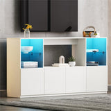 ON-TREND High Gloss TV Stand with LED Lights, Modern Sideboard with Large Storage Cabinet, Media N721P192849K