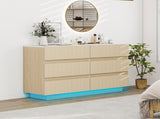 Fluted 6 Drawers Dresser ,Double Dresser Chest of Drawers, 47.24" Modern Chest of Drawers with LED W688P194155