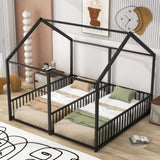 Metal Twin Size House Platform Beds, Two Shared Beds, Black MF307505AAB