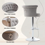 COOLMORE Velvet Bar Stool Set of 2, Adjustable Swivel Bar Stools with Silver Plated Metal Leg, W1539P320507