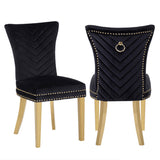 Eva 2 Piece Gold Legs Dining Chairs Finished with Velvet Fabric in Black B00960896
