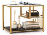 3-Tier Side Table with Marble Top & Gold Frame, Modern 23.5" End Table for Living Room Bedroom 07984256