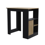 ZUN Kitchen Island 36" H, Three Open Side Storage Shelves and One Push-to-Open Cabinet, Black / Natural B097P221381