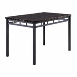 Black Finish 5pc Dinette Set Faux Marble Top Table and 4x Side Chairs Faux Leather Upholstered Metal B01177677