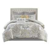 8 Piece Cotton Floral Printed Reversible Comforter Set Yellow King B03597284