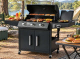 46,000 BTU Gas with Side Burner, 31 Burner Stand-Up Black Iron BBQ, Porcelain Enamel 26445060