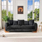 Modern Elegant Design 3 Seater Sofa with Wooden Legs, Comfortable Lambswool 5 Pillows for Living W2817P271192