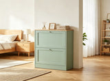 Slim Shoe Storage Cabinet, 2 Flip Drawers & Adjustable Shelves, Holds 8-12 Pairs, Green 11916651