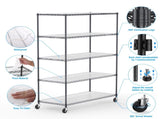 5 Tier 6000lbs Heavy Duty Adjustable Storage Rack Metal Shelf Wire Shelving Unit with Wheels & Shelf W155083056