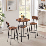 Round bar stool set with shelves, stool with backrest Rustic Brown, 23.6'' Dia x 35.4'' H W116294524