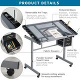 Adjustable Art Drawing Desk Craft Station Drafting with 2 fabric Drawers and 4 Wheels W347P330973
