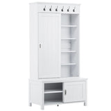 ZUN Multifunctional Hall Tree with Sliding Doors, Wooden Hallway Shoe Cabinet with 96574897