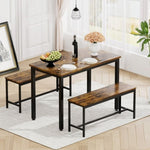 ZUN Dining Table Set, Bar Table with 2 Dining Benches, Table Counter with Chairs, Industrial for 93683604