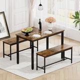 ZUN Dining Table Set, Bar Table with 2 Dining Benches, Table Counter with Chairs, Industrial for 93683604