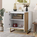 White and Gold Storage Cabinet 2 Doors, Modern Buffet Sideboard Cabinet, Kitchen Buffet Cabinet W409128108