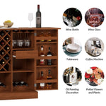 ZUN 41.9" Home Bar Cabinet, Industrial Walnut Rattan Door Fold Out Bar Cabinet with Storage Bar Table WF325261AAY