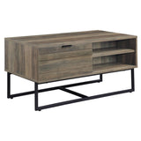 ZUN Rustic Oak and Black Coffee Table with Open Storage B062P185649