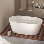 ZUN 60'' Freestanding Gloss White Acrylic Soaking Bathtub with Toe-Tap Chrome Drain and Classic Slotted W1920P155853