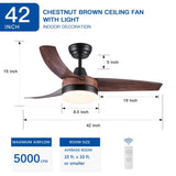 ZUN 42 In Intergrated LED Ceiling Fan Lighting with Brown Wood Grain ABS Blade W136755960